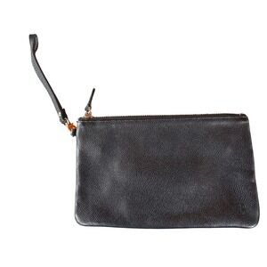 HButler Black Pebbled Leather Wristlet Clutch Gold Hardware Zip Pouch HB Logo